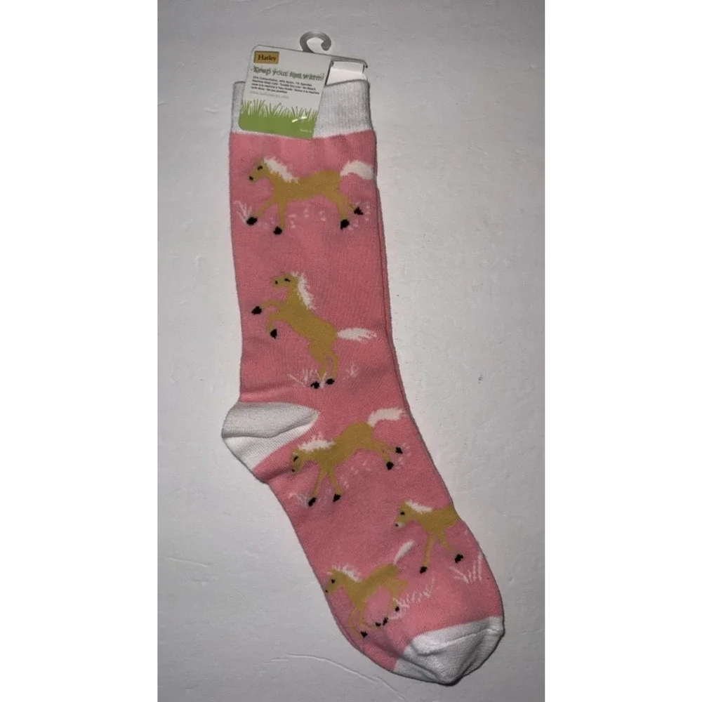 Hatley Womens Sz 9-11 Horse Print Crew Socks Novelty Equestrian Pony Rodeo Derby